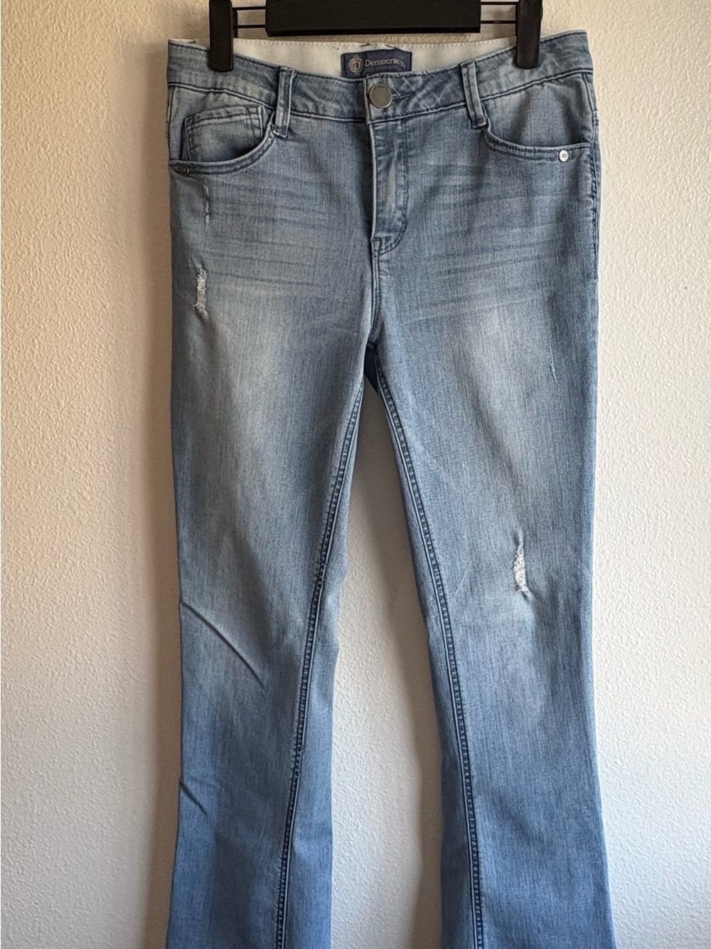 Democracy Light Blue Flare Jeans with Subtle Distress